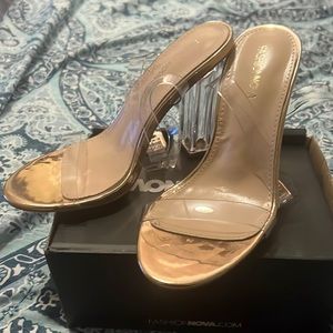 Rose gold and clear block heels